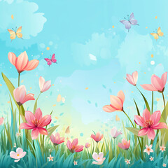 Obraz na płótnie Canvas Spring season background with beautiful flowers - ai generative