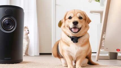 golden retriever puppy sitting on sofa