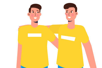 Twins together character concept. Vector illustration