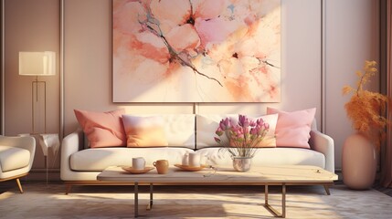 Colorful frames and living room interior sofa
