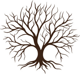 Fototapeta premium Emblem embodying rooted tree without leaves isolated on white background,vector illustration 