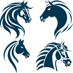 Set of vector logo illustration of horses in different poses,horse logo template