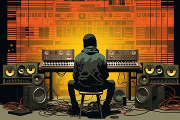 Foto op Plexiglas "アナログの音楽魂: 90年代と2000年代の音響機器を奏でる若きミュージシャン" © kei907