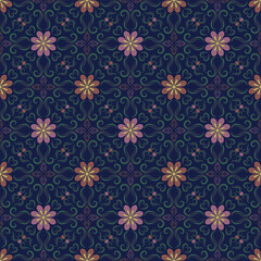 Seamless floral pattern that can be repeated for textile printing, wrapping paper, and fabric.