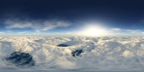 Abstract cloudy background, Panorama of clouds, HDRI, environment map , Round panorama, spherical panorama, equidistant projection, panorama 360, flying above the clouds,sky above the clouds, 3D rende