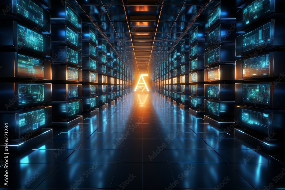 Aufkleber the image depicts a computer server rack adorned with ai logos, effectively symbolizing the use of a