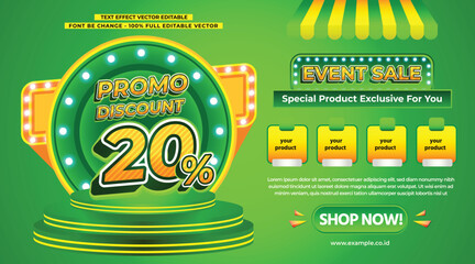 DISCOUNT 20 PERCENT 3D TEXT EFFECT EDITABLE FLYER SALE SPECIAL OFFER TEMPLATE BACKGROUND SALE BANNER  PROMO BIG EVENT