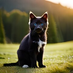 black cat with blue eyes generated Ai