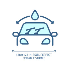 Fototapeta na wymiar 2D pixel perfect editable blue car windshield icon, isolated vector, thin line illustration representing car service and repair.