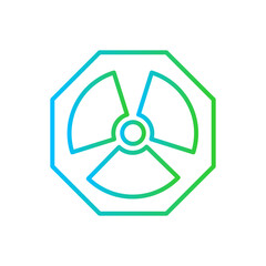 Radiation safety icon with blue and green gradient outline sign, radiator, radiation, energy, equipment, pictogram, heater. Vector illustration
