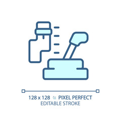 2D pixel perfect editable blue car gear box icon, isolated vector, thin line illustration representing car service and repair.