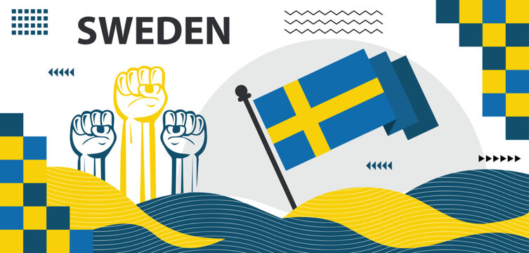Sweden national day banner, Scandinavian flag colors theme Swedish people. Sports Games, Creative banner design..eps