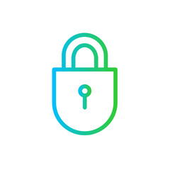 Lock safety icon with blue and green gradient outline. lock, safety, protection, security, symbol, password, safe. Vector illustration