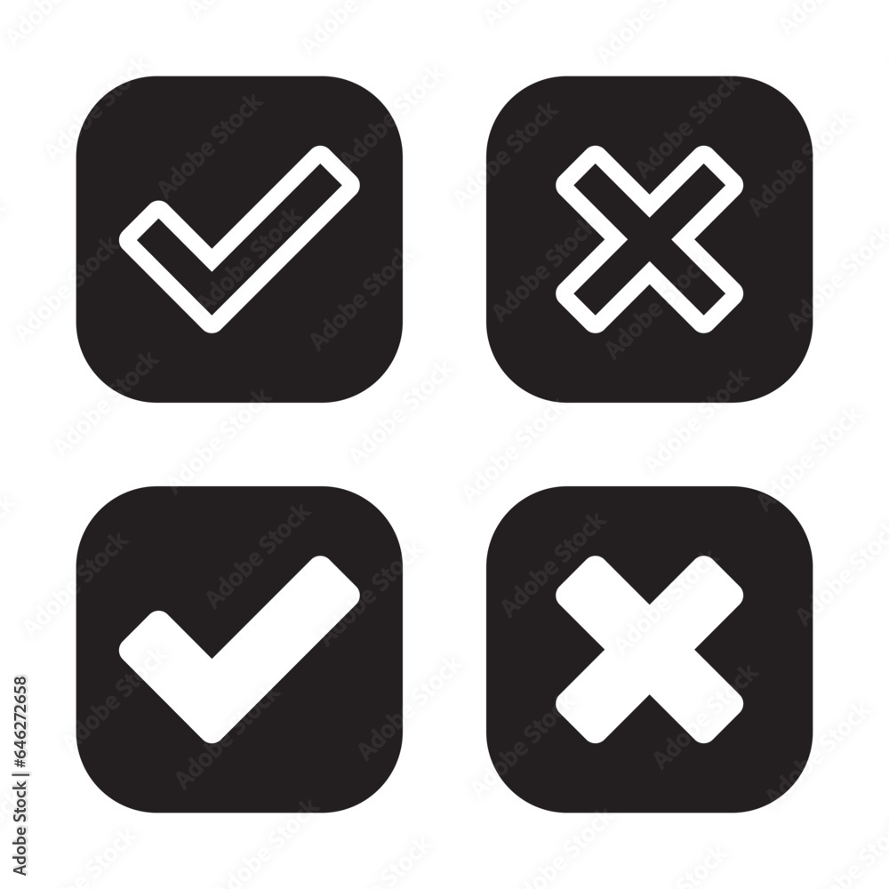 Poster check mark and x cross icon vector in black square