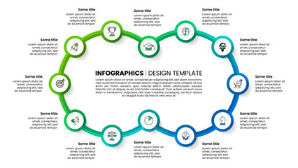 Infographic template. Line in a loop with 12 steps