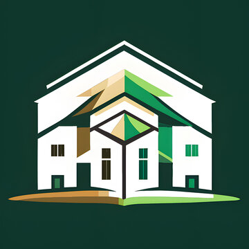 Blätter und Haus: Ein grünes Logo mit Blattakzenten, um Nachhaltigkeit und Umweltfreundlichkeit zu betonen.