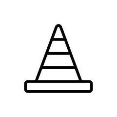 Cone safety icon with black outline cone, symbol, sign, design, construction, isolated, road. Vector illustration