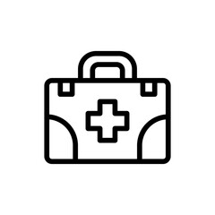 First aid kit safety icon with black outline care, health, medicine, doctor, medical, emergency, case. Vector illustration