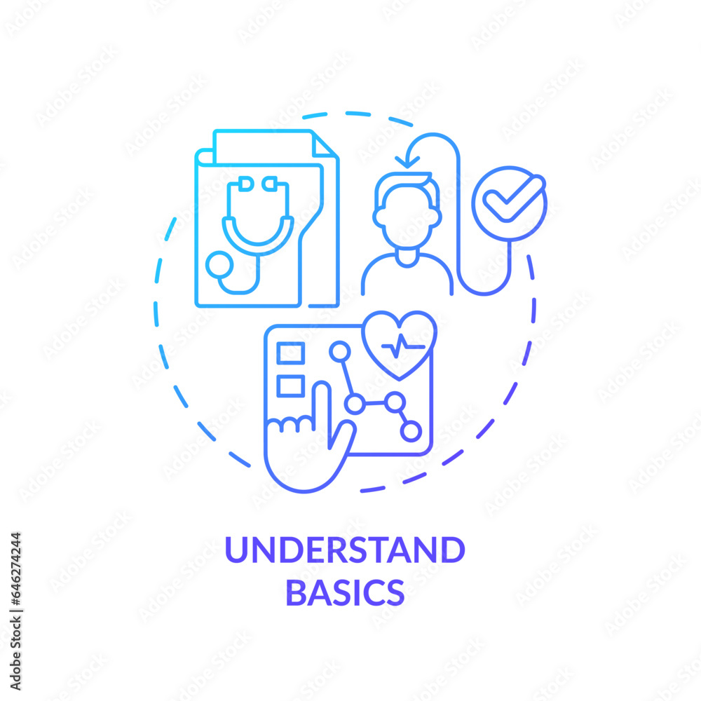 Poster 2d gradient blue icon understand basics concept, isolated vector, health interoperability resources 