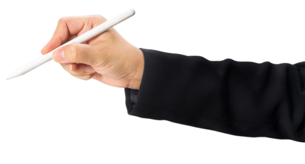 BusinessWoman hand holding Digital pen up in the air on white background, woman hand holding Digital pen signing on the air isolate on white PNG File.