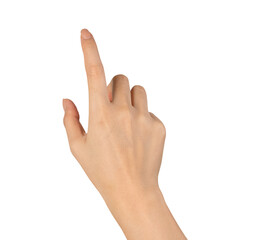 Woman hand touching or pointing on isolated background.