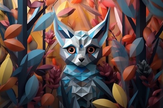 Beautiful abstract surreal geometric bush baby concept, contemporary colors and mood social background