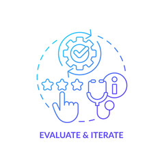 2D gradient blue icon evaluate and iterate concept, isolated vector, health interoperability resources thin line illustration.