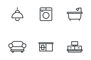 Line art incomplete home living icon pack.