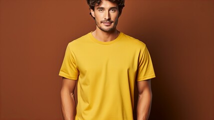 黄色いTシャツの男性 - obrazy, fototapety, plakaty