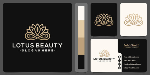 Lotus beauty monoline logo with business card template
