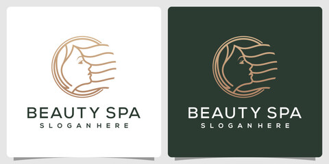 Beauty spa woman luxury monoline logo with business card template