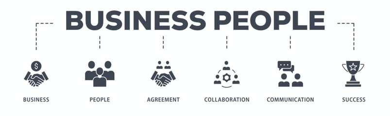 Business people banner web icon glyph silhouette with icon of business, people, agreement, collaboration, communication and success