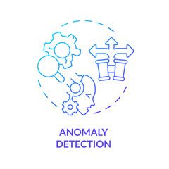 2D anomaly detection gradient icon representing AI ops, isolated vector, blue thin line illustration.
