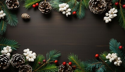 Christmas composition flatlay. decorative border.  Festive background.