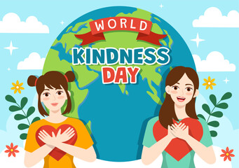 Happy World Kindness Day Vector Illustration on November 13 with Earth and Love for Charitable Assistance in Flat Cartoon Background Templates