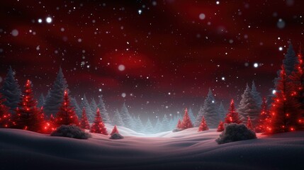 Red Christmas Tree with snow in the red Background