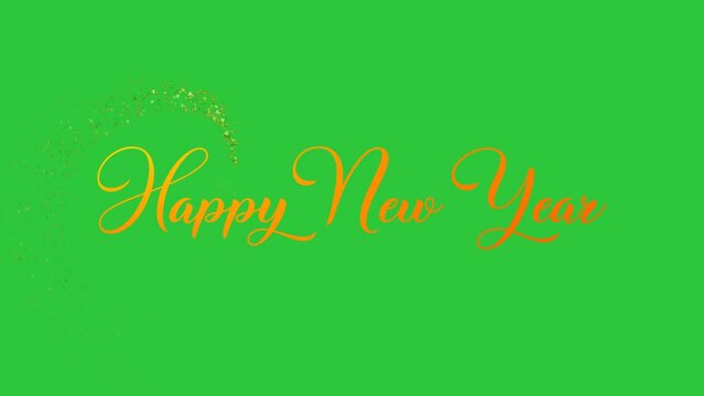 Happy new year animation with dust sprinkle particle effect on green screen background and perfect for video intros and overlays.