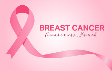 Breast cancer awareness pink ribbon vector in pink background