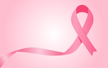 Pink ribbon vector in pink background with isolated space