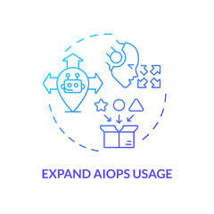 2D expand AI ops usage gradient icon representing AI ops, isolated vector, blue thin line illustration.