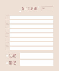 Vector daily planner in pink color. Organizer page for the day, fields for text, to-do list, notes, goals. Template for notepad, diary, organizer, eps 10, in flat style. - obrazy, fototapety, plakaty