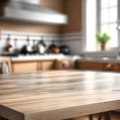 Empty kitchen table and blurred kitchen background