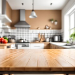 Empty kitchen table and blurred kitchen background