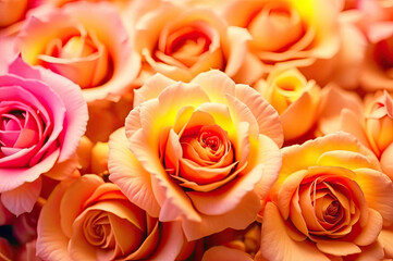 Photo of a rose in soft flowers. Background of roses.