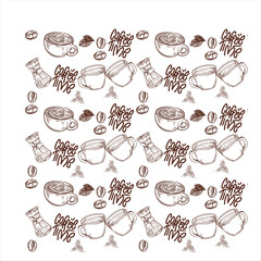 Coffee seamless pattern with a cups. Seamless texture of coffee icons. Vintage restaurant menu. Food and drink pattern. Vector illustration