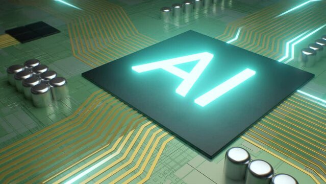 Close Up Of AI Computer Chip Circuit Board Training Neural Networks - 4K Seamless VJ Loop Motion Background Animation