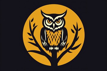 A line art icon of a watchful owl, with large, round eyes peering out from a tree branch.