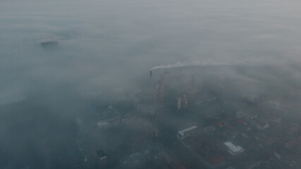 Misty Morning Charm: Aerial View of Slavonski Brod in the Fog - 646278821