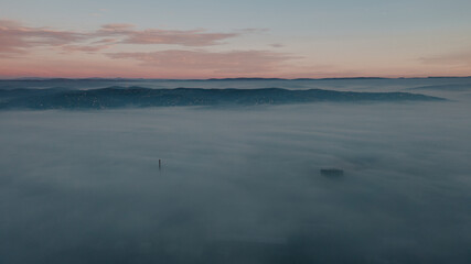 Misty Morning Charm: Aerial View of Slavonski Brod in the Fog - 646278841