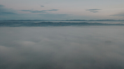Misty Morning Charm: Aerial View of Slavonski Brod in the Fog - 646279084